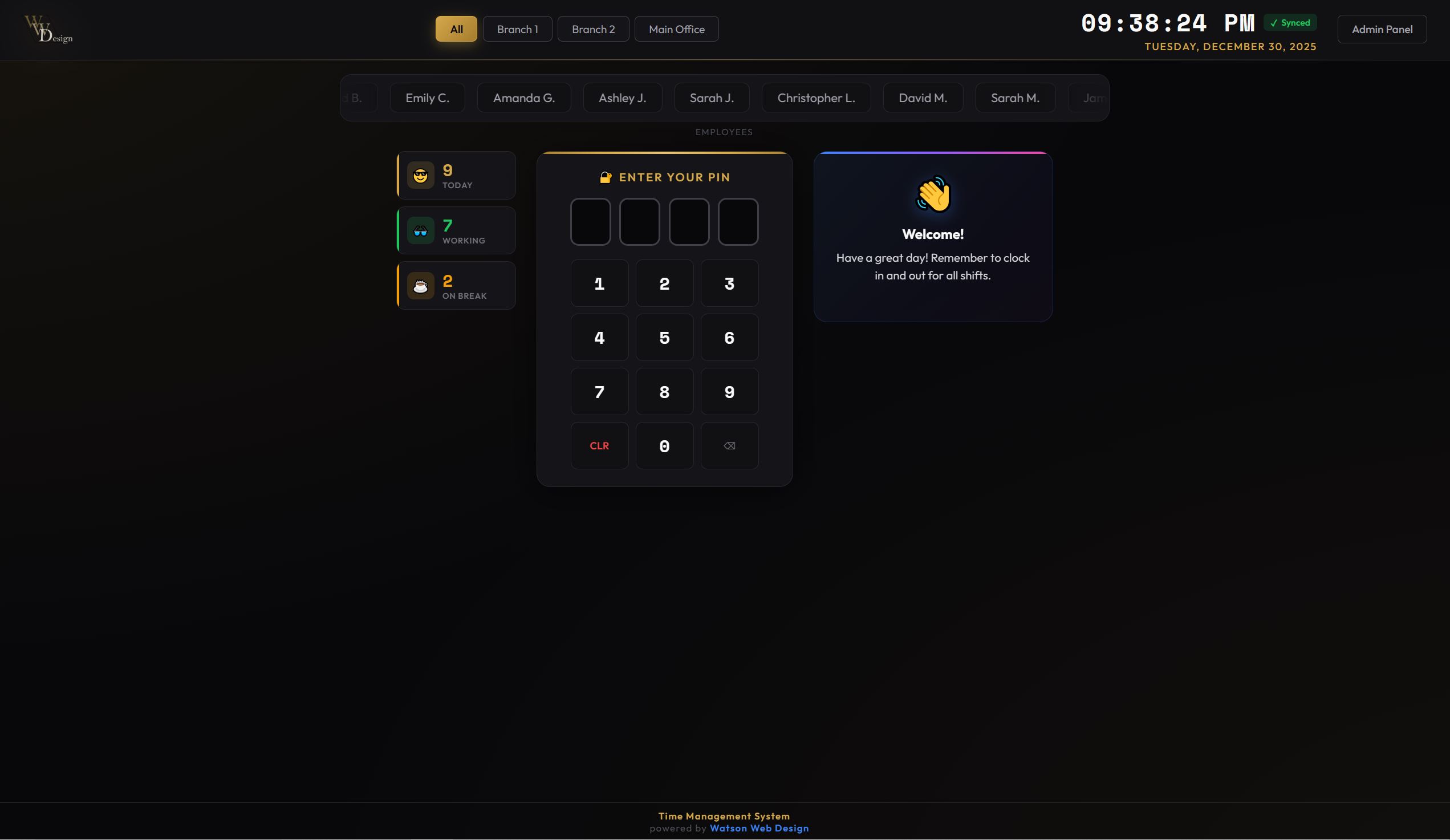 WWD TimeClock - Employee Time Clock Interface